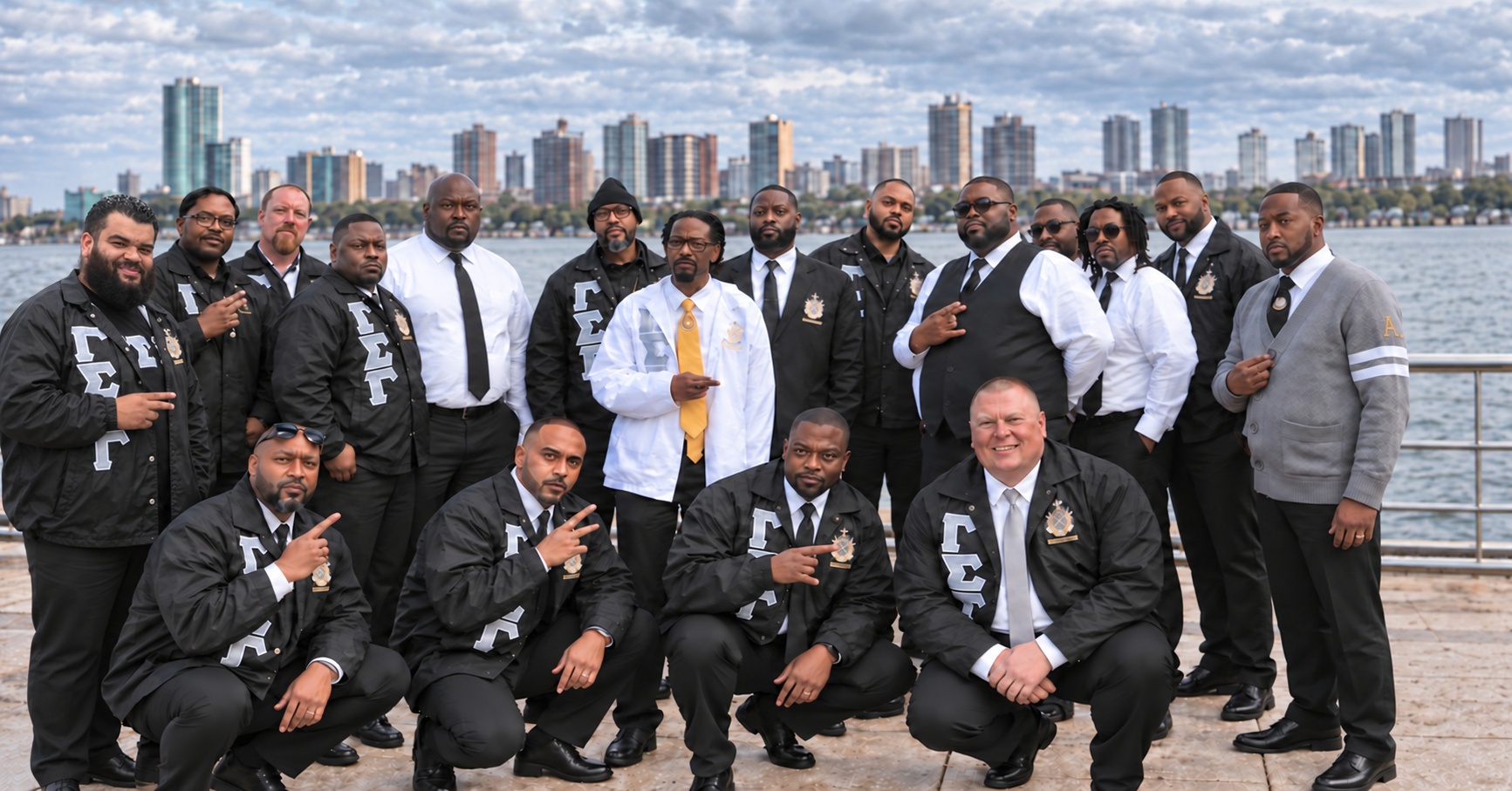 Gamma Sigma Gamma brotherhood composite portrait featuring members from multiple gatherings